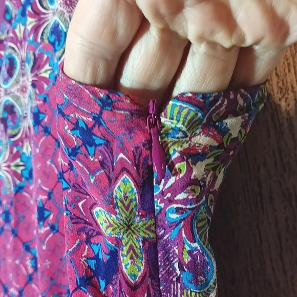 Garnet Hill Y2K Tyler dress 100% silk exterior Lined multi color side zip  2 - Picture 9 of 12